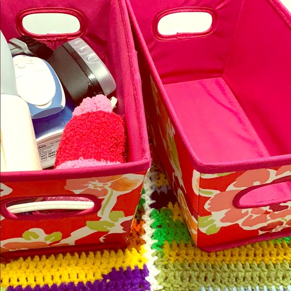 Accessories Matching Floral Hot Pink Storage Containers With Handles